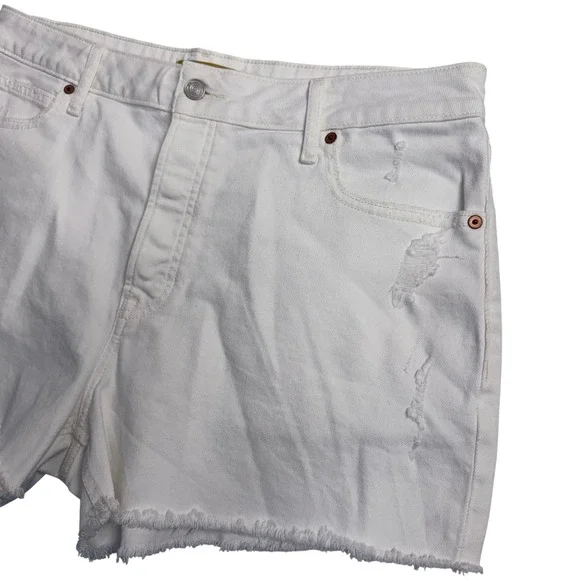 White Denim Distressed Frayed Hem Shorts Size 16 Cheeky Shortie - Picture 2 of 5